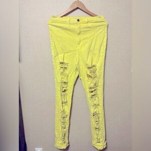 Yellow Distressed Skinny Jeans